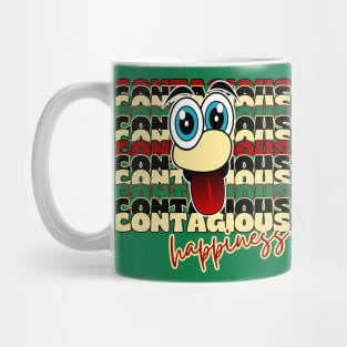 Contagious Happiness. Happy Funny Face Cartoon Emoji with Funny Quote Mug